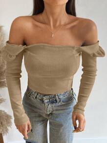 EURMUSE Square Neck Gigot Sleeve Tee - Apricot - View 4