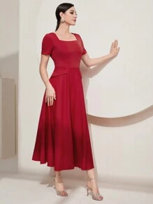 Modelyn Women's Short Sleeve Flowy Dress - Red - View 6