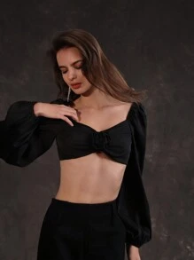 Chiquease Áo hoa đen hở lưng gợi cảm Anewsta Elegant Banquet dành cho nữ - màu đen - Xem 3