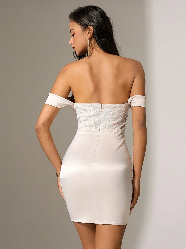 Women's Sequin Splicing Off Shoulder Wrap Dress