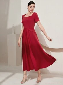 Modelyn Women's Short Sleeve Flowy Dress - Red - View 5