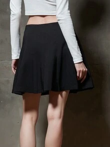 女士短款百褶a字裙 - 黑色 - 查看 2