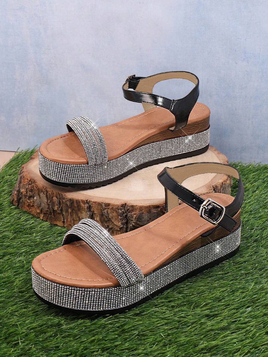 SHUZIA Women'S Fashionable Wedge Heel Platform Sandals - Black - View 1