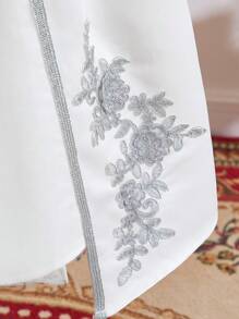 SHEIN Cô gái Tween Giải trí Vá lại Tay áo phồng Váy chữ A Với Hình vuông Đường viền cổ áo Và Trên đầu gối Chiều dài - trắng - Xem 3
