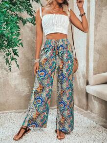 SHEIN Frenchy 女士洋酒紋寬腿褲 - 彩色 - 查看 6