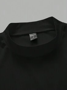 Manfinity BRENVOR Áo thun nam tay ngắn cổ đứng màu trơn, mùa hè - màu đen - Xem 4