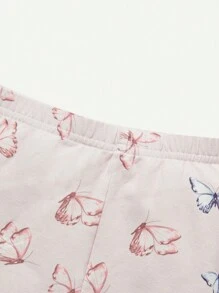 Cozy Pixies 嬰兒女孩密身睡衣2件/套，彩色蝴蝶印花圓領長袖上衣和腳底褲 - 淺粉色 - 查看 6