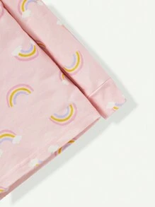 Cozy Pixies Baby Girl Snug Fit Rainbow Printed Round Neck Top And Long Pants Pajama Set