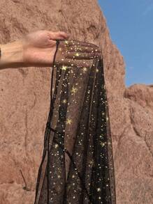 Flirla 大尺碼金色箔紙網紗透視分裂式襯衫裙 - 黑色 - 查看 7