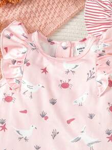嬰兒女春夏款3入組可愛時尚粉色印花連體衣，適用於日常休閒穿著 - 彩色 - 查看 5