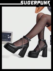Y2k女性sugerpunk厚底耐水珍泵鞋,配粗跟,女鞋 - 黑色 - 查看 3