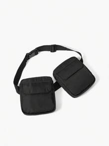 黑色極簡風格尼龍可拆卸時尚運動腰包 - 黑色 - 查看 10