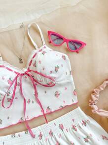 Soleia 女士花卉印花蝴蝶結細節背心套裝 - 白色 - 查看 3