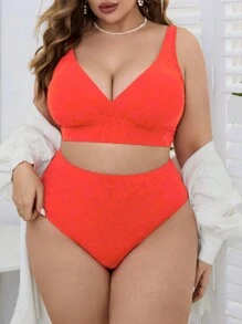 SHEIN Swim Curve 大尺碼女士純色泳衣套裝