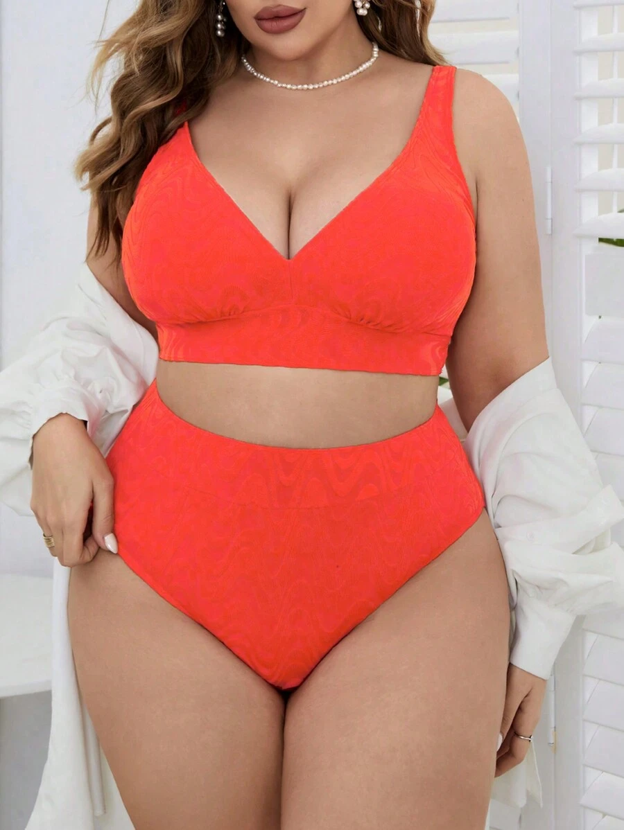 SHEIN Swim Curve 大尺碼女士純色泳衣套裝