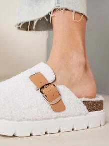 SHUZIA Women's Warm Furry White Slippers