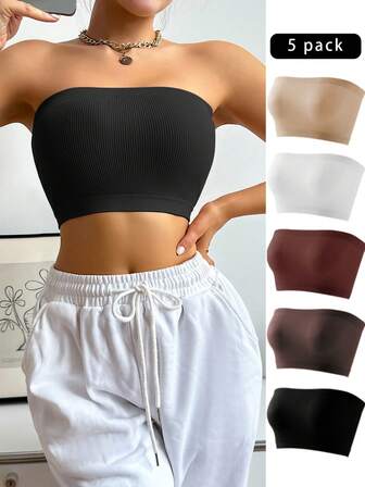 SHEIN 5pcs Pack Seamless 3D Wireless Non-Padded Nursing Bras For Pregnant Women