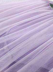 SHEIN Baby Girl Embroidery Contrast Mesh Cami Bodysuit - Purple - View 6