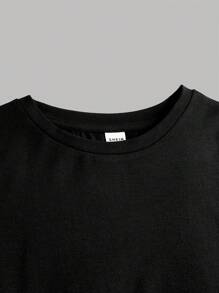 SHEIN 青少女圓領短袖t恤+短褲運動風格兩件套 - 黑色 - 查看 7