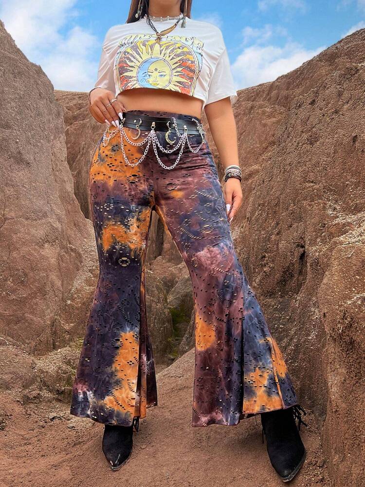 Plus Size Women's Tie-Dye Flared Pants With Wasteland Style Fall Cloth For Women