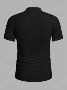 Manfinity BRENVOR Áo thun nam tay ngắn cổ đứng màu trơn, mùa hè - màu đen - Xem 2