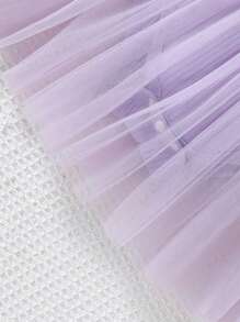 SHEIN Baby Girl Embroidery Contrast Mesh Cami Bodysuit - Purple - View 7