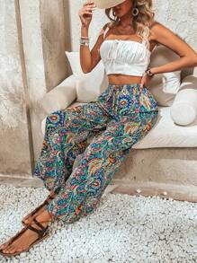 SHEIN Frenchy 女士洋酒紋寬腿褲 - 彩色 - 查看 4