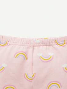 Cozy Pixies Baby Girl Snug Fit Rainbow Printed Round Neck Top And Long Pants Pajama Set