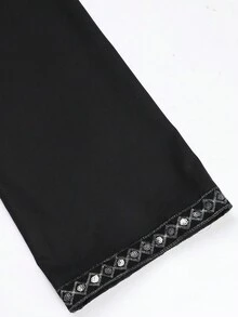 Glitter Embroidered Woven Tape Splicing Side Slit Hooded Dress - Black - View 3