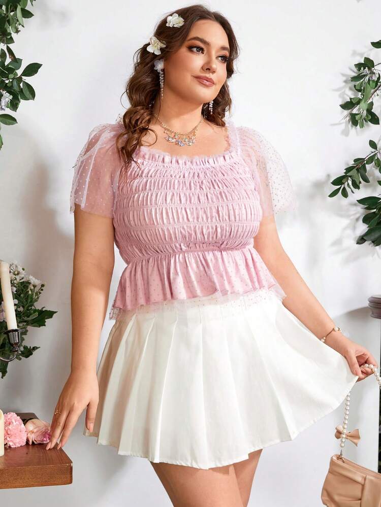 Plus Size Women's Shirred Puff Sleeve Blouse