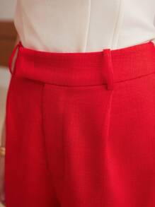 MOTF PREMIUM LINEN WOVEN WOMEN'S PLAIN COLOR SHORTS WITH SLANTED POCKETS - Red - View 3