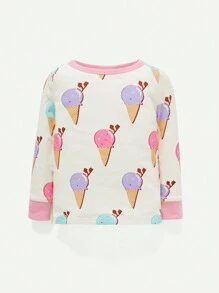 Cozy Pixies Baby Girl Snug Fit Pajama Set, Cartoon Fun Ice Cream Design, Round Collar, Regular Sleeve Pullover Top & Footed Pants - Pink - View 8