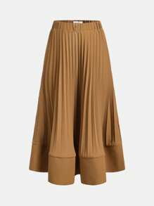 SHEIN Tween Girls' Jointed Casual Pleated Skirt - Brown - View 1