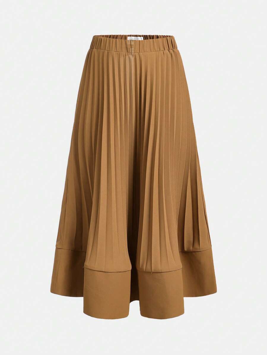 SHEIN Tween Girls' Jointed Casual Pleated Skirt - Brown - View 1