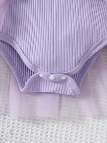 SHEIN Baby Girl Embroidery Contrast Mesh Cami Bodysuit - Purple - View 8