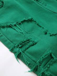 กางเกงขาสั้นผ้ายีนส์ Raw Edge สีทึบสำหรับเด็กชาย Tween - สีเขียว - ดู 3