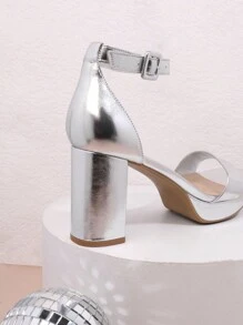 SHUZIA Kích thước lớn Lộ ra ngón chân Cao gót Giày dép - Bạc kim loại - Xem 4