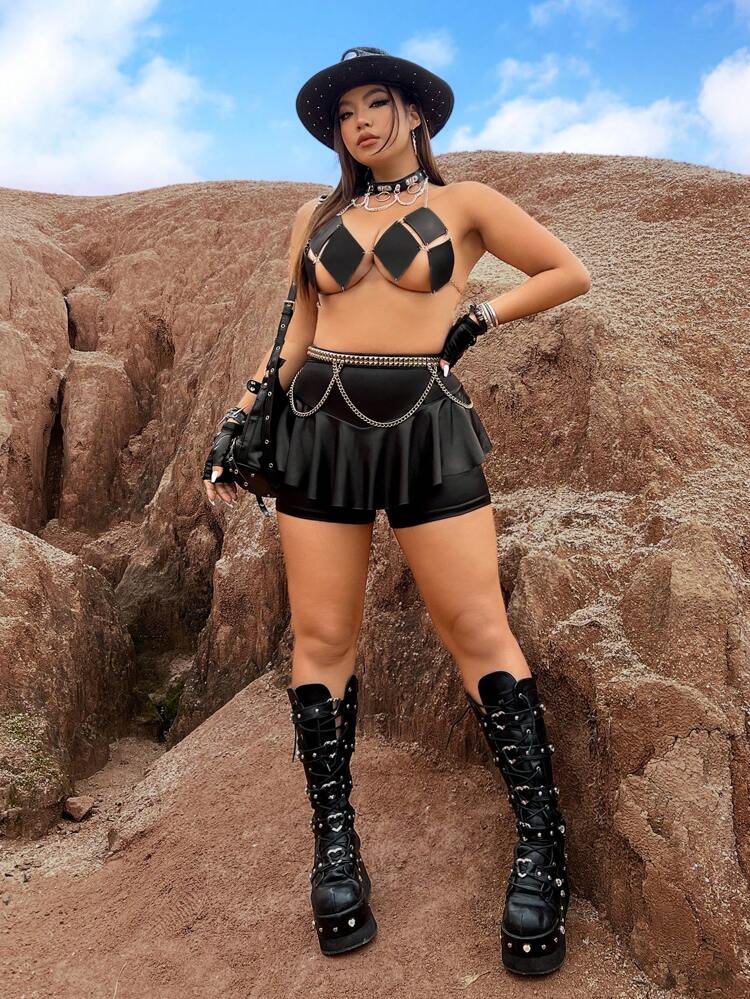 Plus Size Solid Color 2 In 1 Shorts