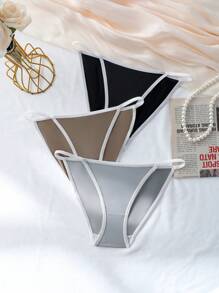 3pcs Women's Contrast Trimmed Triangle Panties Set - Multicolor - View 1
