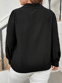 SHEIN Clasi Kích thước lớn Của phụ nữ Ren Vá lại Tay áo dài Áo sơ mi - màu đen - Xem 2