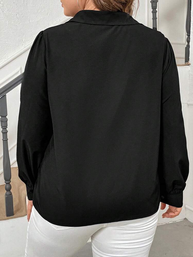 Plus Size Women's Lace Patchwork Long Sleeve Shirt