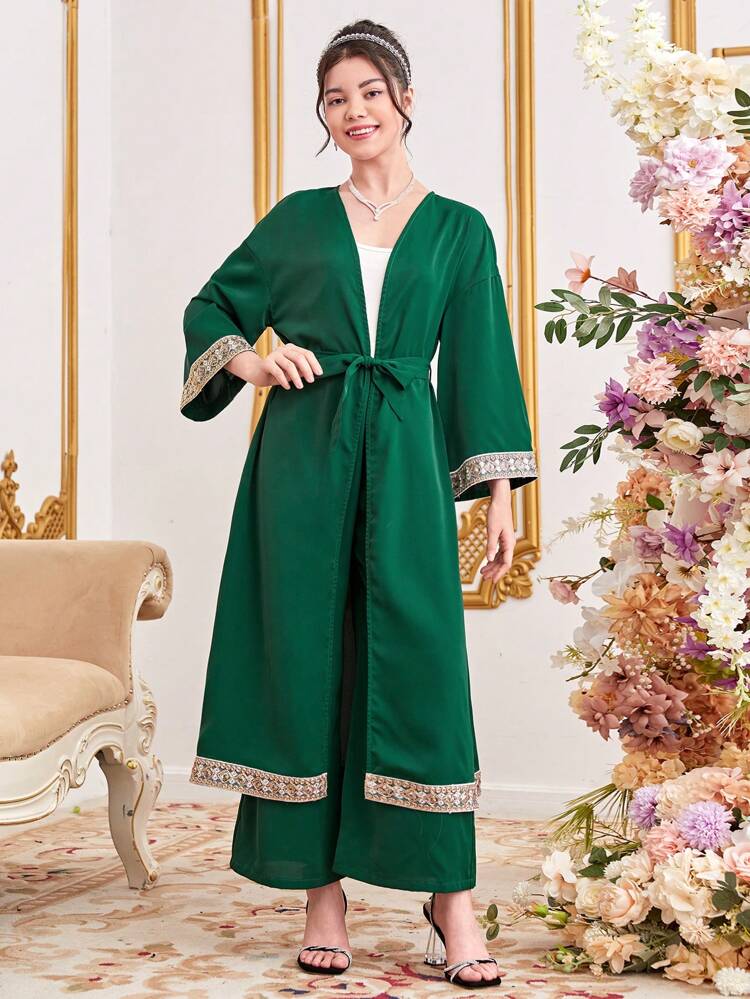 Teen Girl Spliced Webbing Jacket And Trousers Casual Two-Piece Set