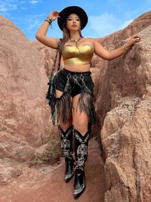 Flirla Hơn Chất rắn Bustier Áo Tube Crop - Vàng - Xem 5