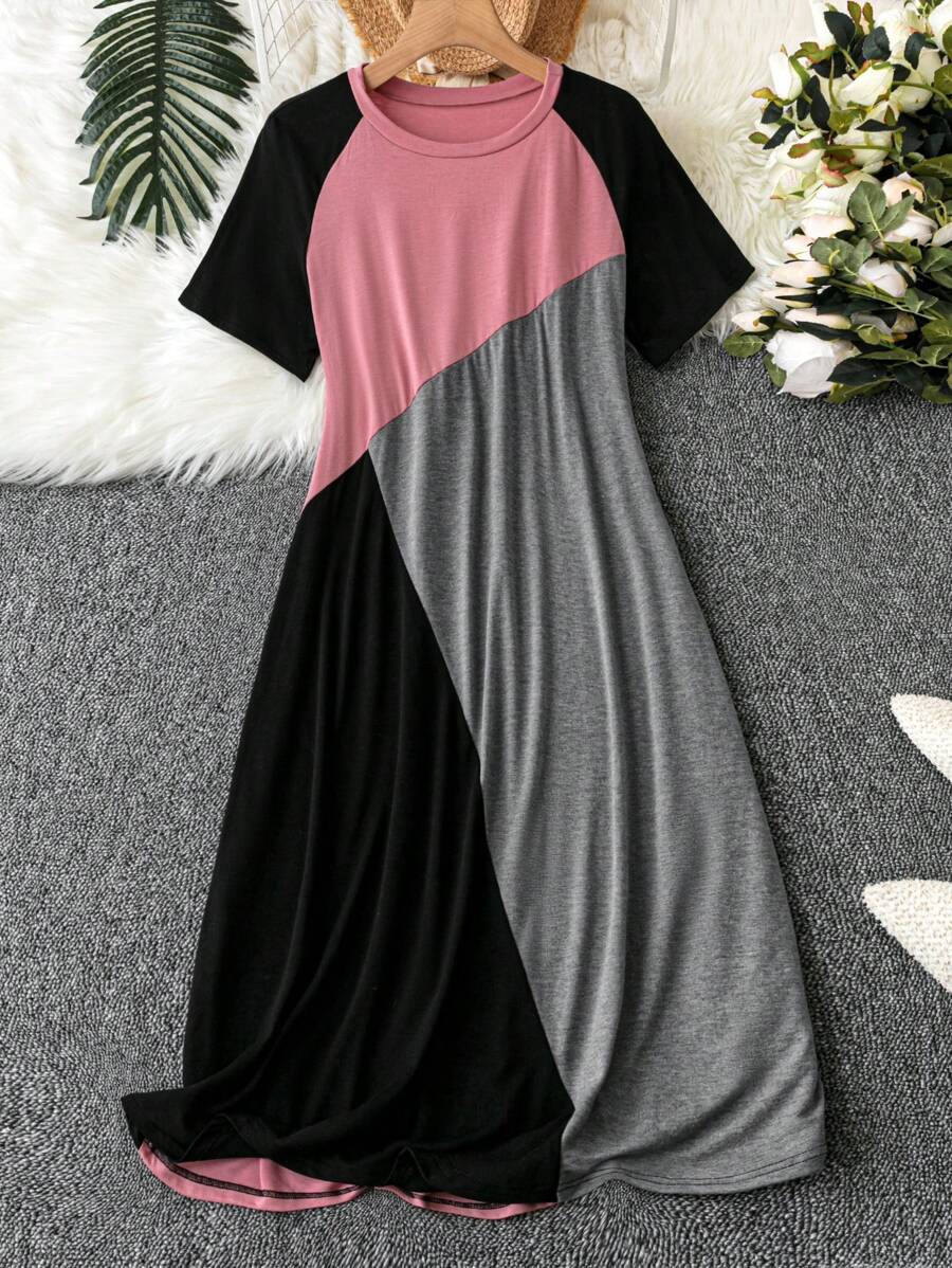 EMERY ROSE 大码插肩袖拼色直筒连衣裙，夏季 - 彩色 - 查看 1