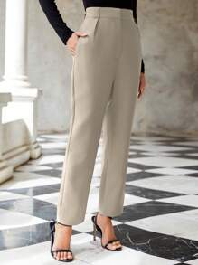 EURMUSE Quý cô Màu thuần Chân thẳng Quần tây - Màu be - Xem 3