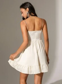 Zolique Women's Solid Color Spaghetti Strap Sleeveless Backless Dress - Beige - View 2