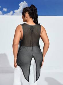 Easithlete 大尺寸網紋拼接綁結運動背心 - 深灰色 - 查看 5