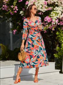 SHEIN VCAY Vacation Plants Printed Cropped Shirt