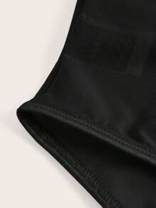 SHEIN ICON 2 Miếng Đen Và Trắng Thon gọn Áo nịt ngực Top Với Ruffle Và Đai nịt bụng Chi tiết Và Chèn lưới - Đen và trắng - Xem 9