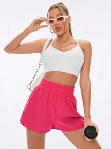 SHEIN Sport Studio Pantalón corto deportivo de cintura elástica de color liso, pantalón corto fluido, pantalón corto de mujer para gimnasio, pantalón corto de ciclista, pantalón corto cómodo
